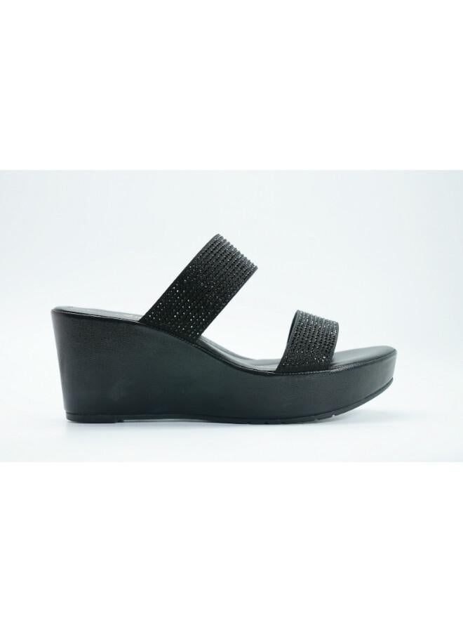 Michelle Morgan 092-3124 Michelle Morgan Women's Embellished Double Strap Wedge Heel Sandals 514RJ33A Black - Image 3