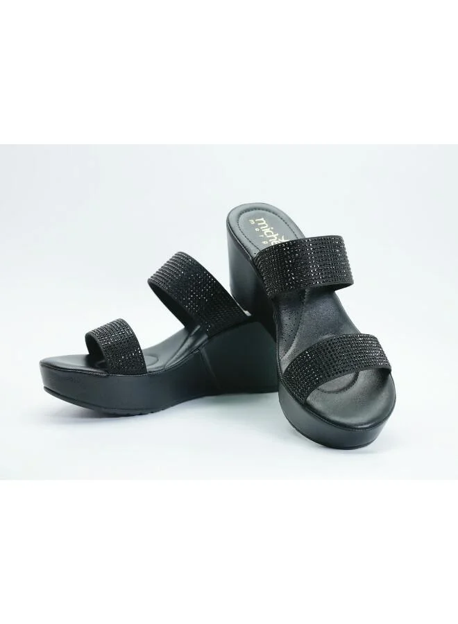 Michelle Morgan Black 092-3124 Michelle Morgan Women's Embellished Double Strap Wedge Heel Sandals 514RJ33A Black for Women | Best Price UAE