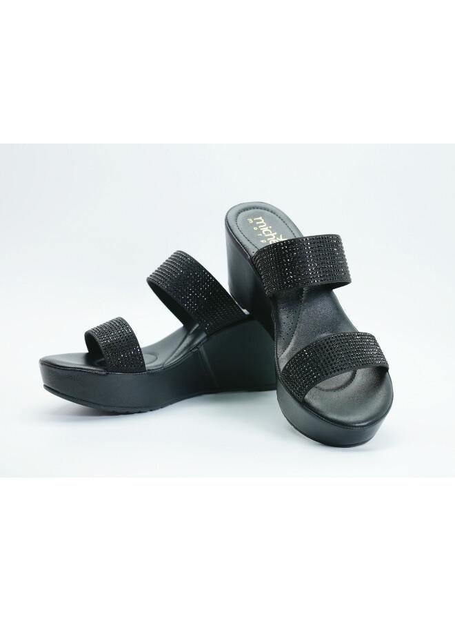 Michelle Morgan 092-3124 Michelle Morgan Women's Embellished Double Strap Wedge Heel Sandals 514RJ33A Black - Image 2