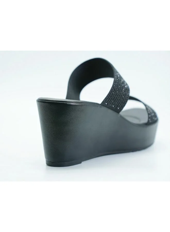 Michelle Morgan Black 092-3124 Michelle Morgan Women's Embellished Double Strap Wedge Heel Sandals 514RJ33A Black for Women | Best Price UAE