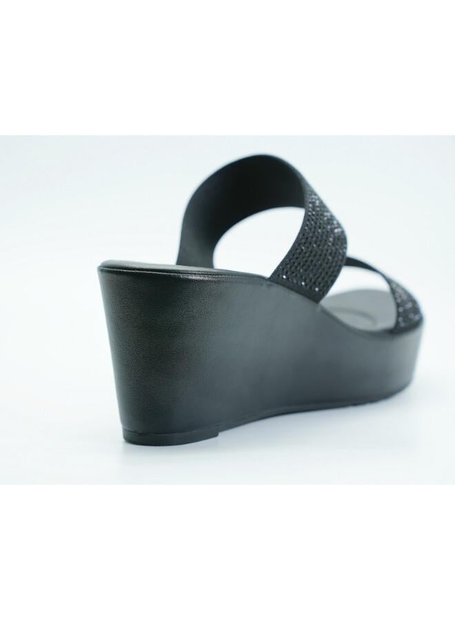 Michelle Morgan 092-3124 Michelle Morgan Women's Embellished Double Strap Wedge Heel Sandals 514RJ33A Black - Image 4