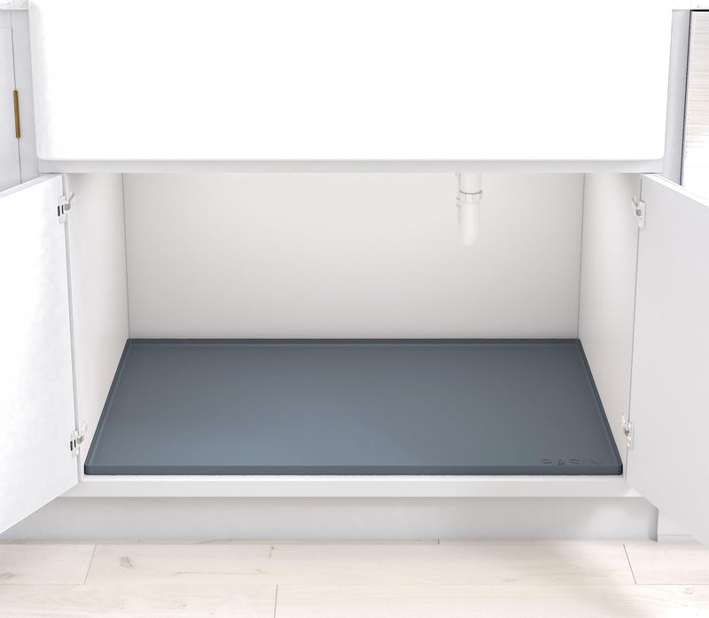 BASIN - Under Sink Mat - Cabinet Liner - The Original Silicone Under Sink Mats for Kitchen Waterproof - House Organization Must Haves - New Home Must Haves - Large Silicone Mat Drip Tray 34"x22" Gray - Image 1