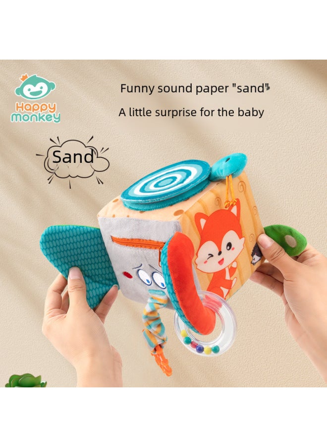 Happy Monkey Baby Early Education Six-sided Three-dimensional Dressing Soft Cloth Building Blocks Baby's Grasping Training Rattle Toy-Color:Dressing Building Blocks-Ocean  - Image 3