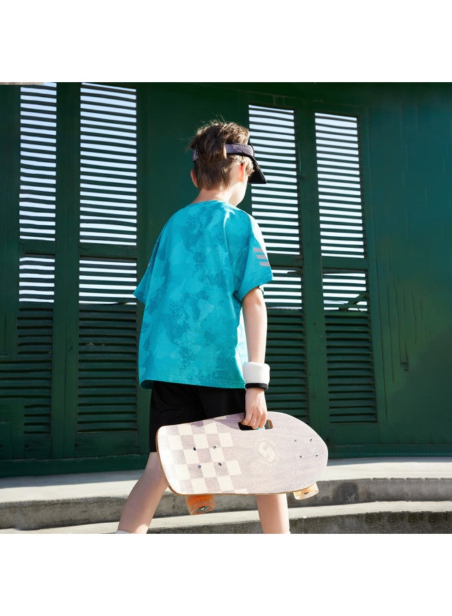 Ask Junior Boys' Summer Thin Breathable Short Sleeve T-Shirt And Shorts Quick Dry Sports Running Two-Piece Set Blue Green Color 170 - Image 4