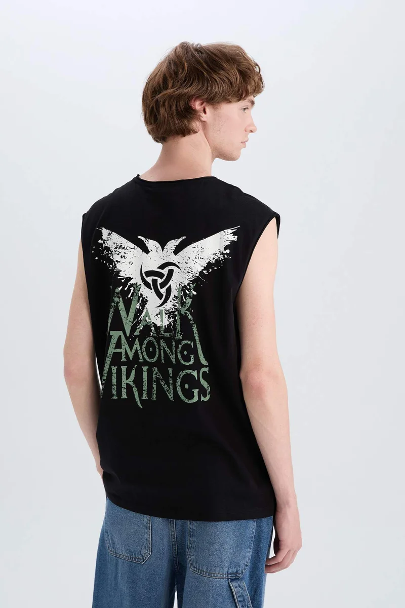 ديفاكتو Boxy Fit Printed Crew Neck Sleeveless Vikings Valhalla Tank Top