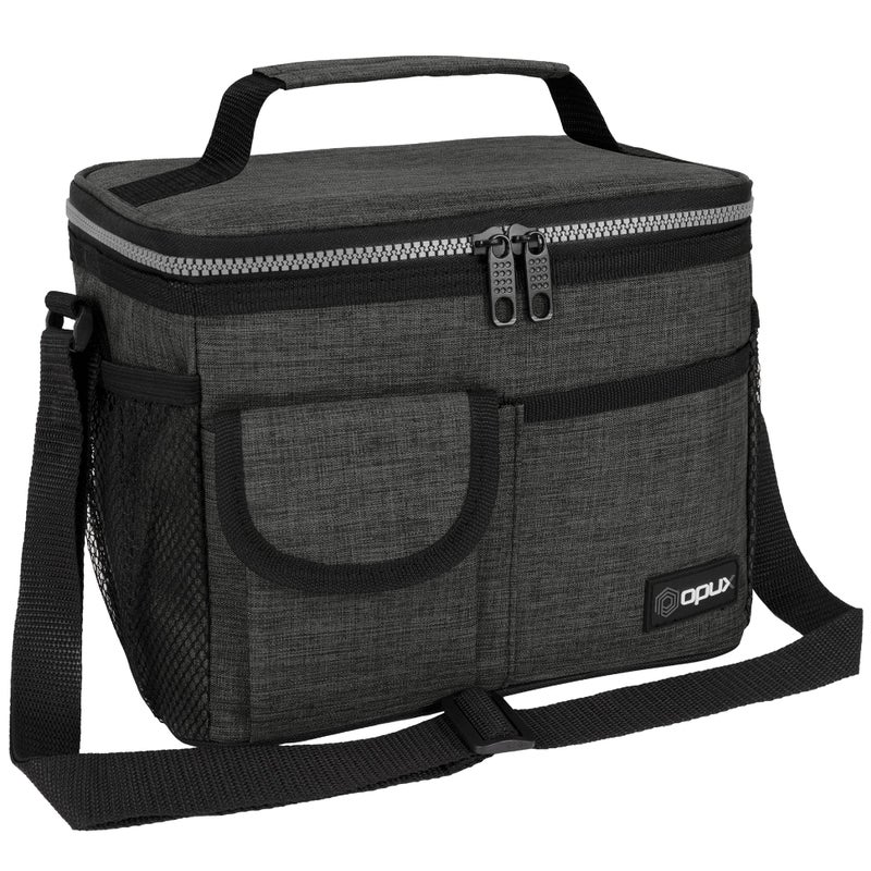 opux Insulated Lunch Bag for Men Women Leakproof Charcoal Grey Lunch Box for Work Portable Soft Lunch Cooler Bag with Shoulder Strap Adult Lunchbox Lunch Pail for Kid Boy Girl School 14 Can8L