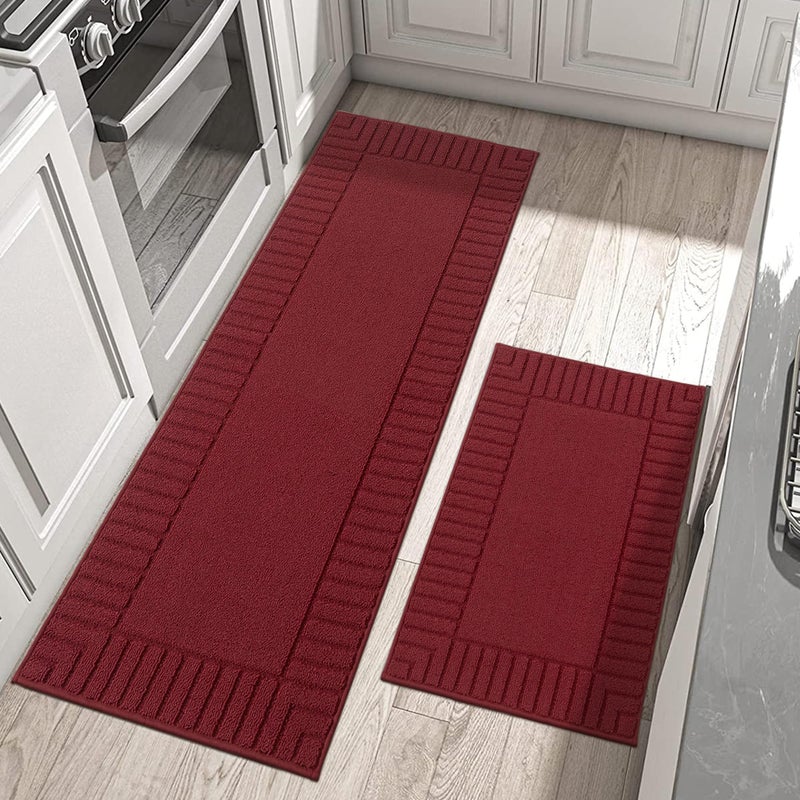 BEQHAUSENonSlipKitchenMatsforFloor 2PCSKitchen MatsMachine Washable Burgundy Red Kitchen RugsPolypropylene Kitchen Floor Mat with TPR Backing 24x35inch24x60inch