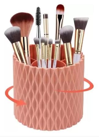 STANCRAY Portable 5 Compartment 360 Degree Rotating Makeup Brush Holder Set Organizer for Travel I Cosmetic Organizer Multifunctional Dressing Table Storage | Plastic (Pink) - Image 3