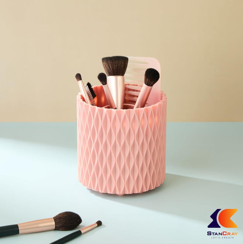 STANCRAY Portable 5 Compartment 360 Degree Rotating Makeup Brush Holder Set Organizer for Travel I Cosmetic Organizer Multifunctional Dressing Table Storage | Plastic (Pink) - Image 5