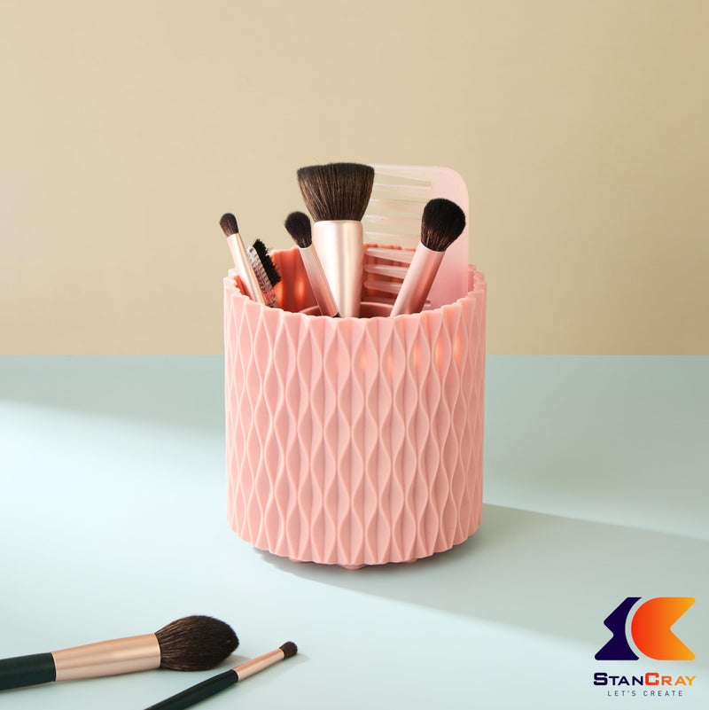 STANCRAY Portable 5 Compartment 360 Degree Rotating Makeup Brush Holder Set Organizer for Travel I Cosmetic Organizer Multifunctional Dressing Table Storage | Plastic (Pink) - Image 2