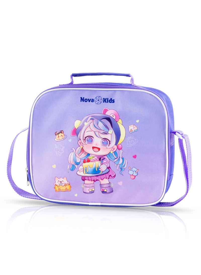 Nova kids Lunch Box And Water Bottle With Lunch Bag - Cute Kids Purple  - Image 4