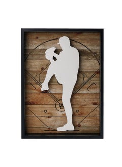 NIKKY HOME NIKKY HOME Baseball Decor Framed Wall Art Wooden Baseball Pitcher Poster Hanging Vintage Rustic Retro Funny Sport Room Decor Accessories Unique Birthday Gifts for Teen Boys Fan Men Kids, 12" x 16"  - Image 1