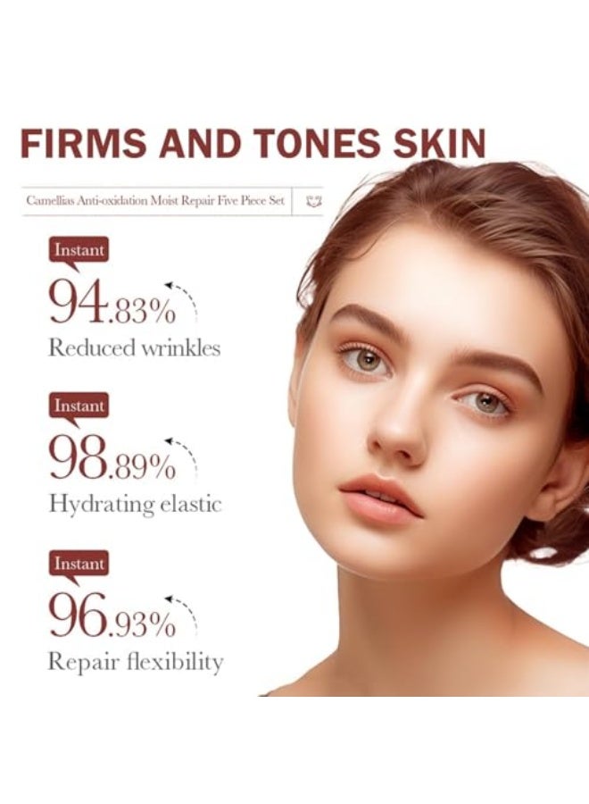 BIOAOUA 5 Piece Facial Skin Care Set, Skin Care Routine Kit for Women, Hydrated Repairing Skincare Gift Set with Cleanser, Toner, Face Serum, Lotion, Face Cream, Camellia Travel Size Skin Care Set - Image 3