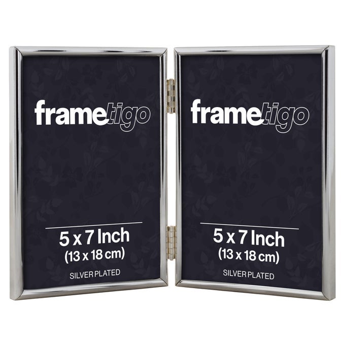 SILVER PLATED THIN EDGE DOUBLE PHOTO FRAME 5X7 13X18CM PHOTO SIZE PORTRAIT ORIENTATION MODERN SLEEK DESIGN TRADITIONAL SILVER PICTURE FRAMES TARNISH RESISTANT