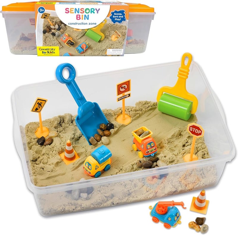 Creativity for Kids Sensory Bin: Construction Zone Playset Sandbox Truck Toys for Kids, 6279000 - Image 1