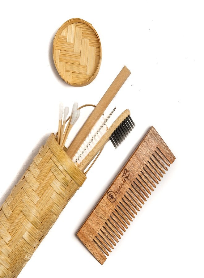 Organic B Bamboo Tribal Travel Kit|1 Bamboo Manual,Adult,Multicolor Toothbrush, Tongue Cleaner,Pocket Neem Comb,Bamboo Straw,Straw Cleaner,4 Cotton Ear Buds Sticks,1 Tribal Travel Kit (10 Pcs) - Image 2