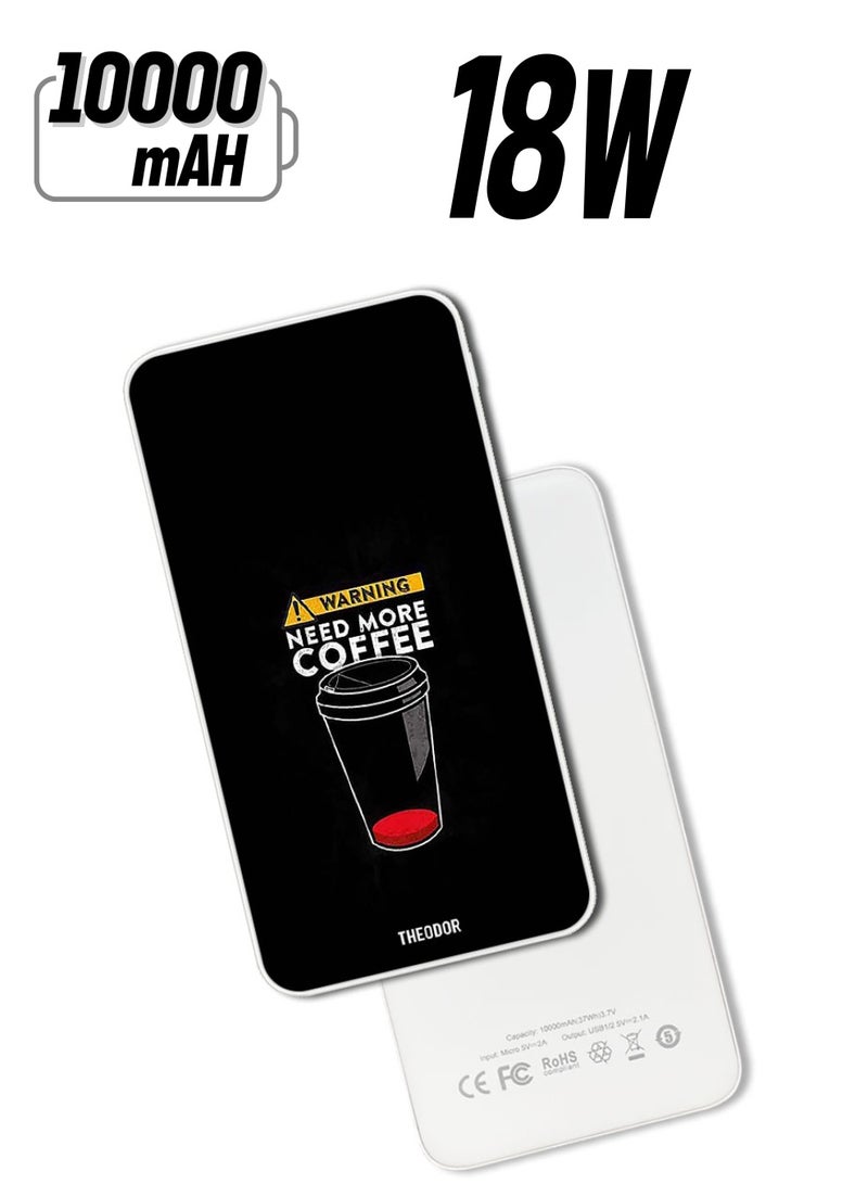 Theodor 10,000 mAh Super Fast Charging Ultra Compact Power Bank with Quick Charge & Power Delivery, Portable Charger For iPhone and Android More coffee - Image 1