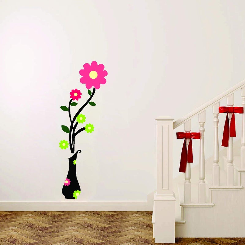 Decor Villa PVC Vinyl Flower Pot 3D Wall Sticker JUST Peel Stick New Modern Art Trendy Wall Stickers for Home Decoration Living RoomOffice Bedroom etc Size 58 CM X 17 CM Multicolor