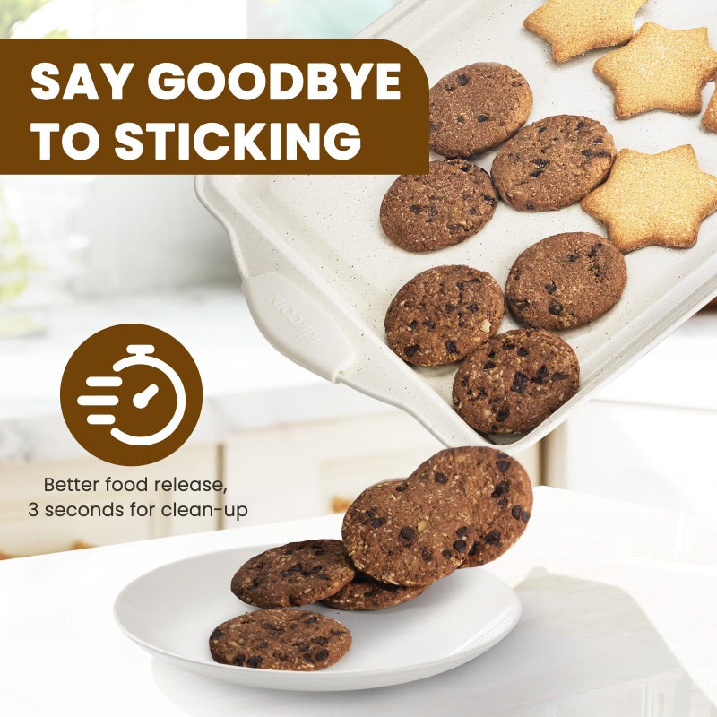 Kikcoin 22 PCS Nonstick Baking Pans Set, Stackable Bakeware Sets with Silicone Handles, 450Â°F Oven Safe Baking Sheet Set, Easy Release Cookie Sheets for Baking, Cream - Image 4