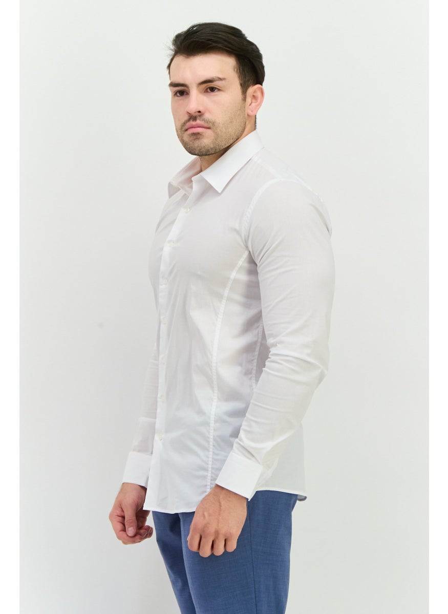Sorbino Men Stretch Long Sleeve Plain Casual Shirt, White  - Image 2