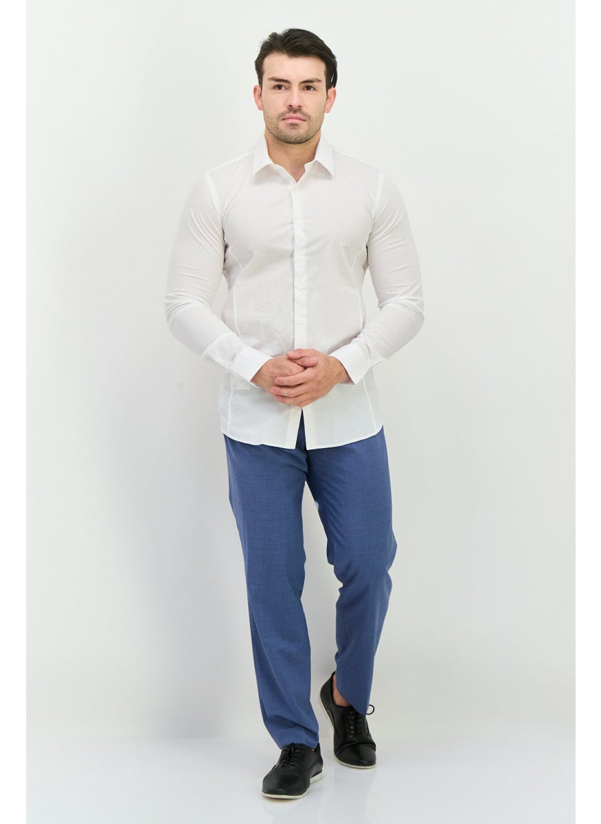 Sorbino Men Stretch Long Sleeve Plain Casual Shirt, White  - Image 4