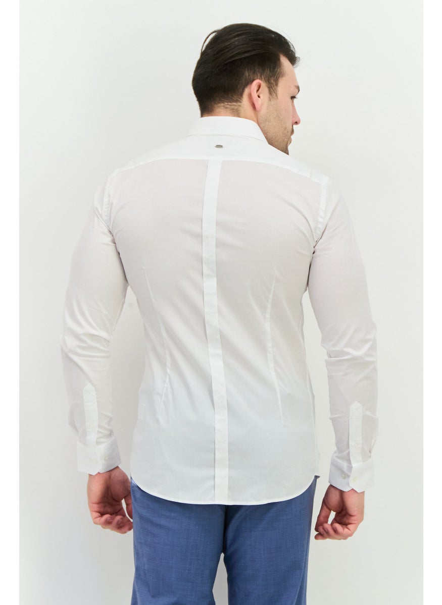 Sorbino Men Stretch Long Sleeve Plain Casual Shirt, White  - Image 3