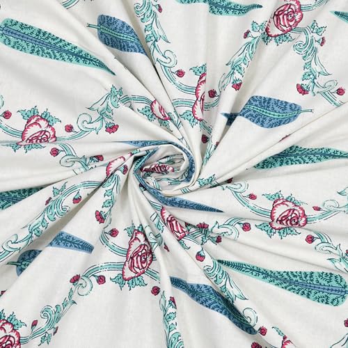 BLOCKS OF INDIA 200TC Diwan Set Cotton 8 Piece | Deewan Printed Bedsheet Sets for Living Room Hall (Set of 8 Piece, 1-Bed Sheet | 2-Bolster Cover | 5-Cushion Cover (Turquoise Patti) - Image 4