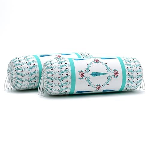 BLOCKS OF INDIA 200TC Diwan Set Cotton 8 Piece | Deewan Printed Bedsheet Sets for Living Room Hall (Set of 8 Piece, 1-Bed Sheet | 2-Bolster Cover | 5-Cushion Cover (Turquoise Patti) - Image 2