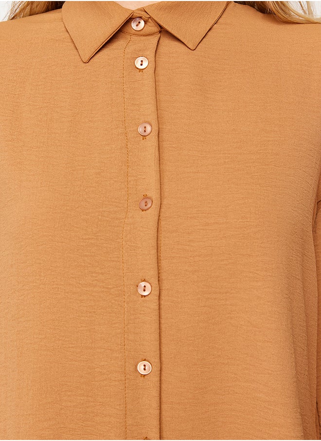 trendyol Dark Beige Sleeve Detailed Shirt-Trousers Woven Suit TCTSS21AU0241  - Image 4