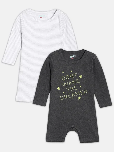 Broon Broon Infant Boys Black and White Printed Organic Cotton Rompers Pack of 2