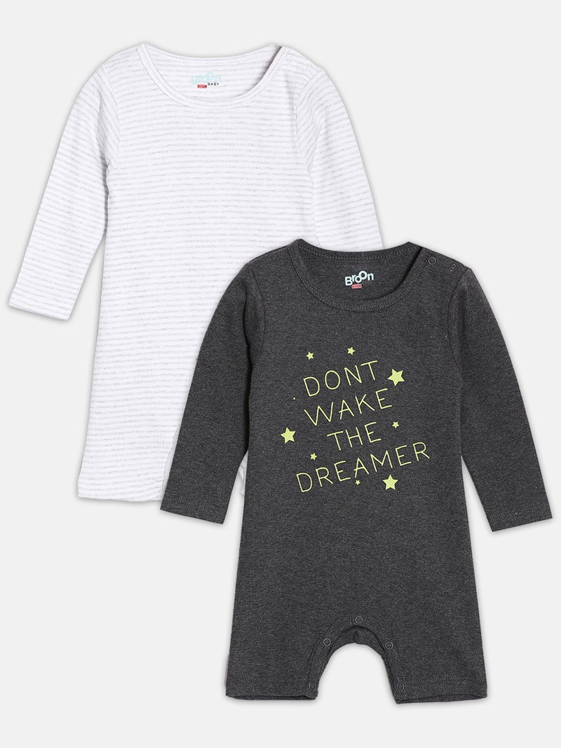 برون طقم رومبرز قطن عضوي مطبوع للأطفال الرضع من برون - أسود وأبيض - قطعتان - Image 1