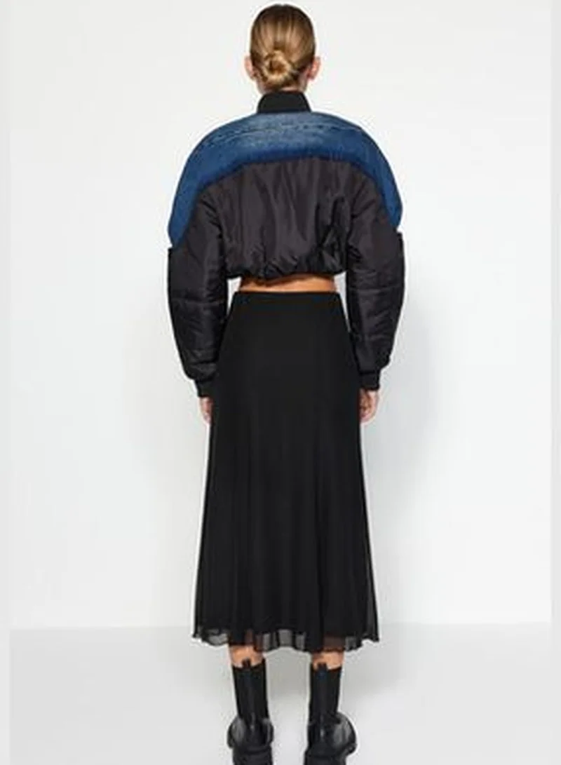 trendyol Black Lined Tulle Maxi Knitted Skirt TWOAW24ET00130