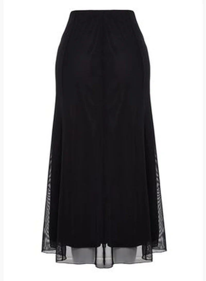 trendyol Black Lined Tulle Maxi Knitted Skirt TWOAW24ET00130