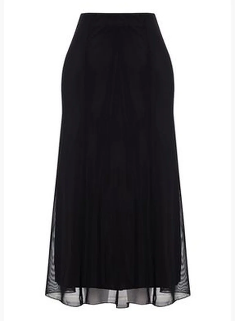 trendyol Black Lined Tulle Maxi Knitted Skirt TWOAW24ET00130