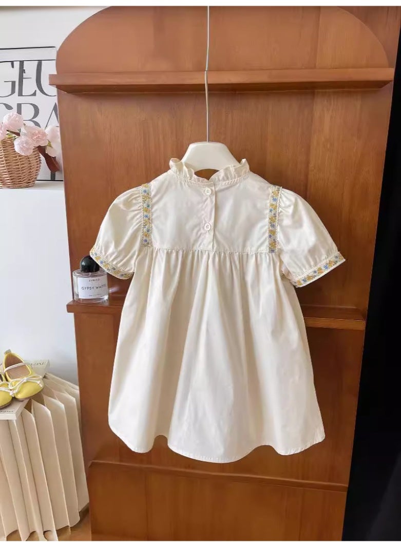 Ayada Home Girls White Embroidered Lace Dress, Ruffle Collar Short Puff Sleeve Casual Dress for Kids - Image 4