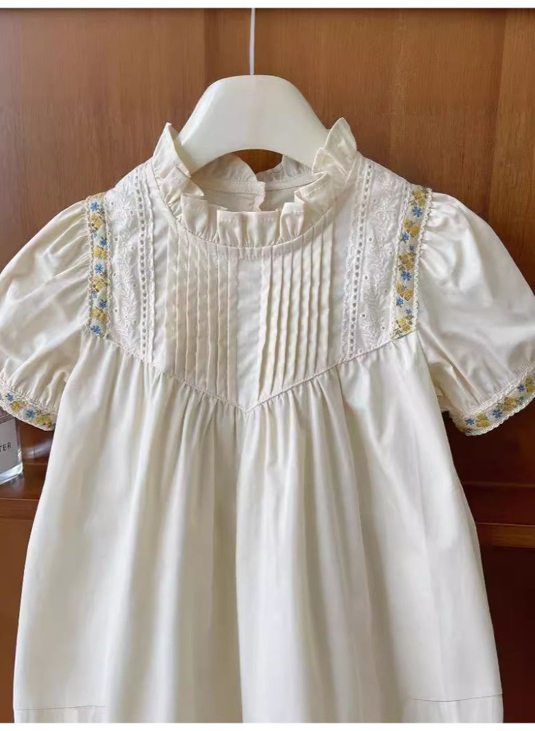 Ayada Home Girls White Embroidered Lace Dress, Ruffle Collar Short Puff Sleeve Casual Dress for Kids - Image 5