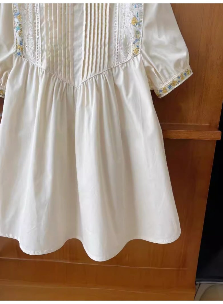 Ayada Home Girls White Embroidered Lace Dress, Ruffle Collar Short Puff Sleeve Casual Dress for Kids - Image 3