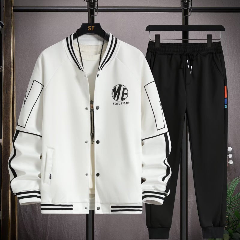 Sports suit Mens 2024 New Spring and Autumn Baseball Suit Jacket Fashionable Handsome Student Mens Winter Wei Clothes White 