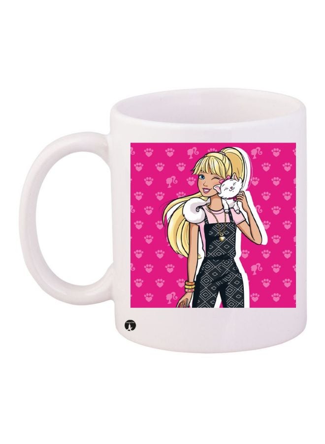 Cartoon Printed Coffee Mug White/Pink/Black 11ounce