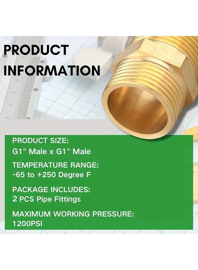 Brass Double Nipple G1 Inch 32 5mm External Thread 2pcs Dual Hexagon Connector Fitting - Image 5