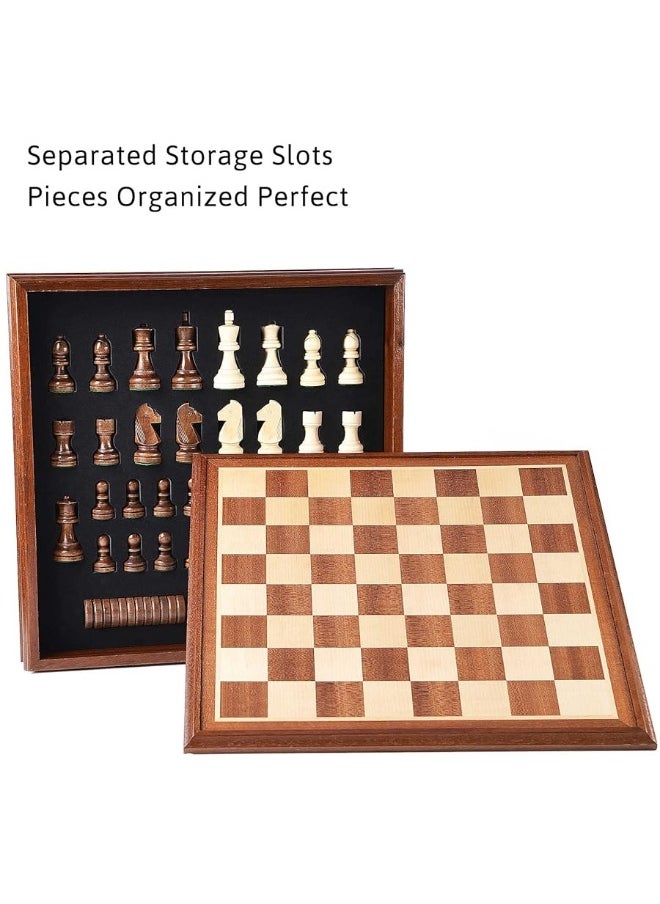 Vamslove Chess and Checkers Board Game Sets for Adults Wooden Deluxe 15 inch Wood Board Box with Storage, Classic 2 in 1 Large Size with Chess Pieces - 3â€ King Height - 2 Extra Queens  - Image 1