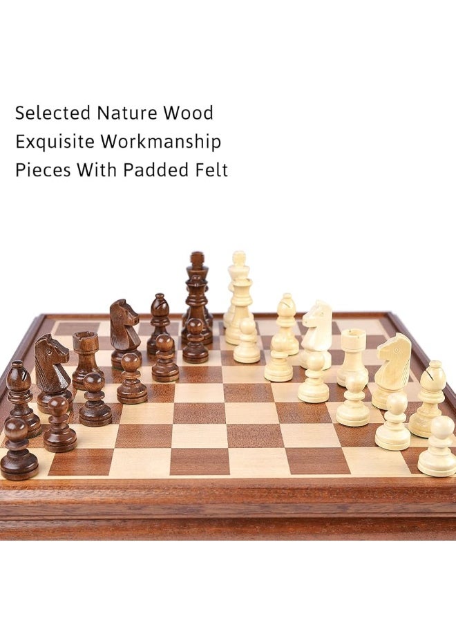 Vamslove Chess and Checkers Board Game Sets for Adults Wooden Deluxe 15 inch Wood Board Box with Storage, Classic 2 in 1 Large Size with Chess Pieces - 3â€ King Height - 2 Extra Queens  - Image 4