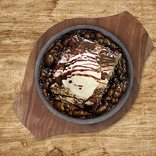 e kysa basics Cast Iron Sizzler Plate with Wooden Base – 5 inch Plate, 8 x 6 inch Base, Heavy-Duty & Reusable (Round Shape) (Set of 4) - Image 3