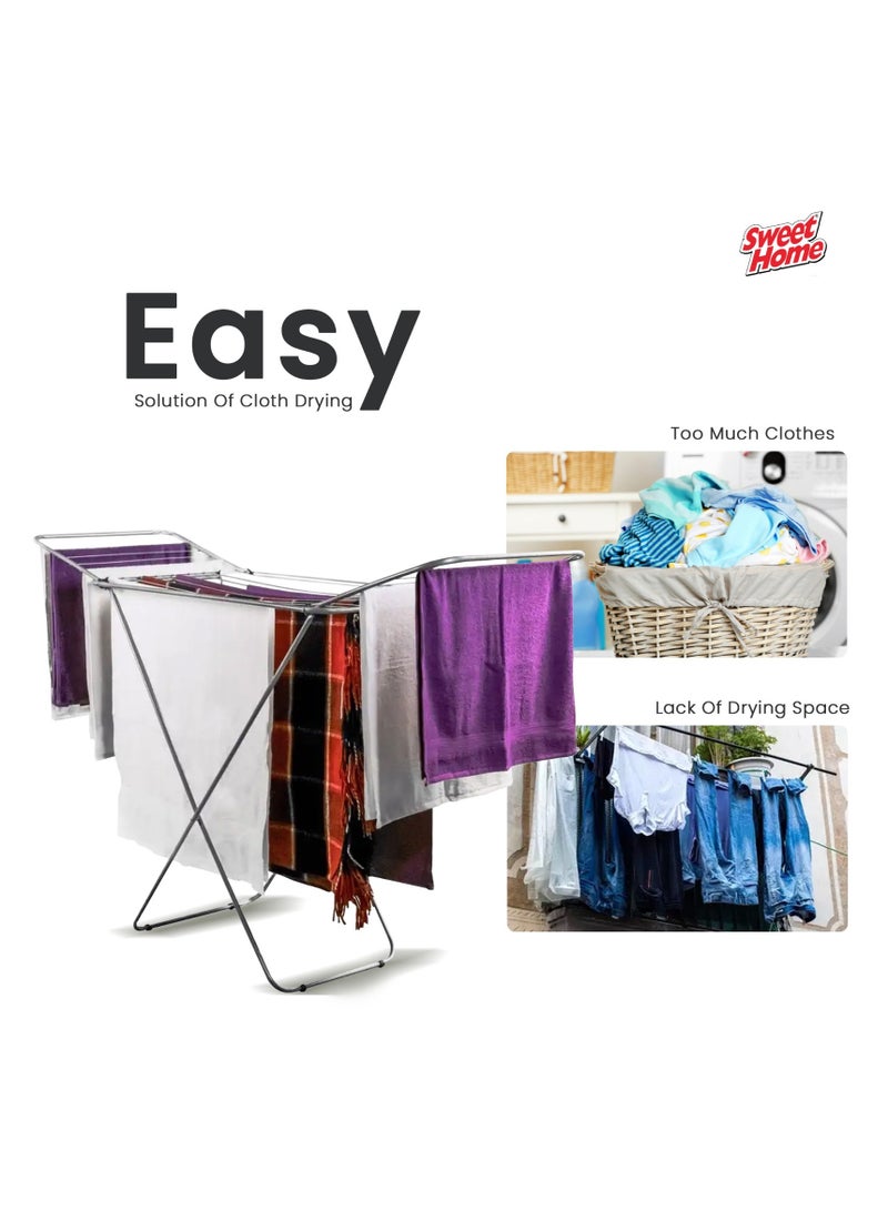 سويت هوم حامل تجفيف الملابس من الفولاذ المقاوم للصدأ، حامل تجفيف الملابس المتين، يوفر المساحة، محمول وقابل للطي، مثالي للمناطق الصغيرة - Image 4