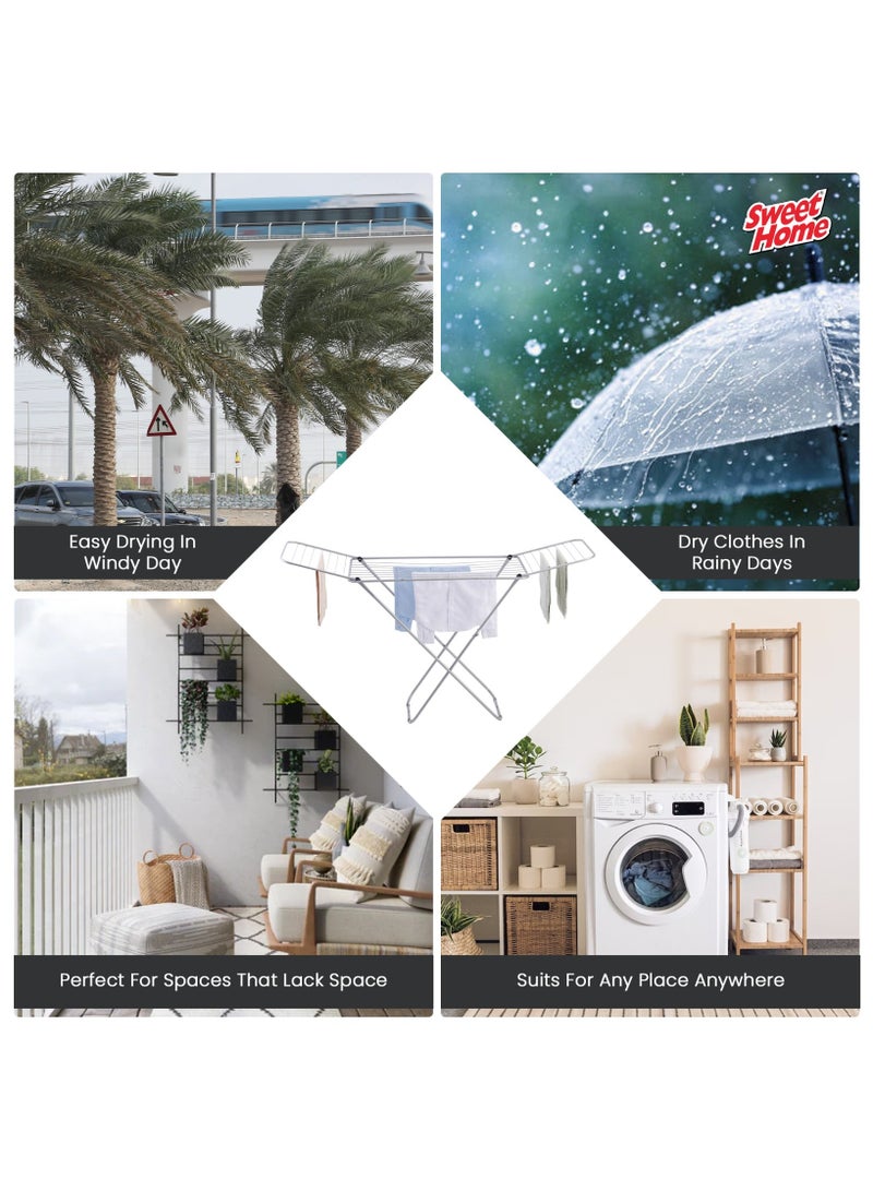 سويت هوم حامل تجفيف الملابس من الفولاذ المقاوم للصدأ، حامل تجفيف الملابس المتين، يوفر المساحة، محمول وقابل للطي، مثالي للمناطق الصغيرة - Image 5
