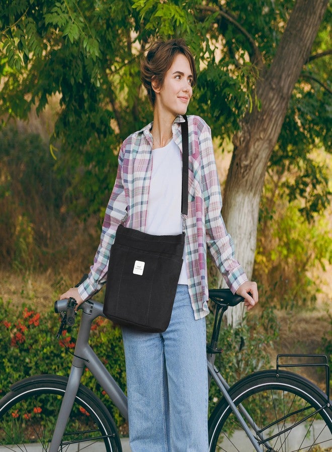 Iswee Canvas Tote Bag with Zipper Multi Pockets Tote Purse for Women Fashion Crossbody Tote Shoulder Bag Handbag Everyday Bag(Grey) - Image 2