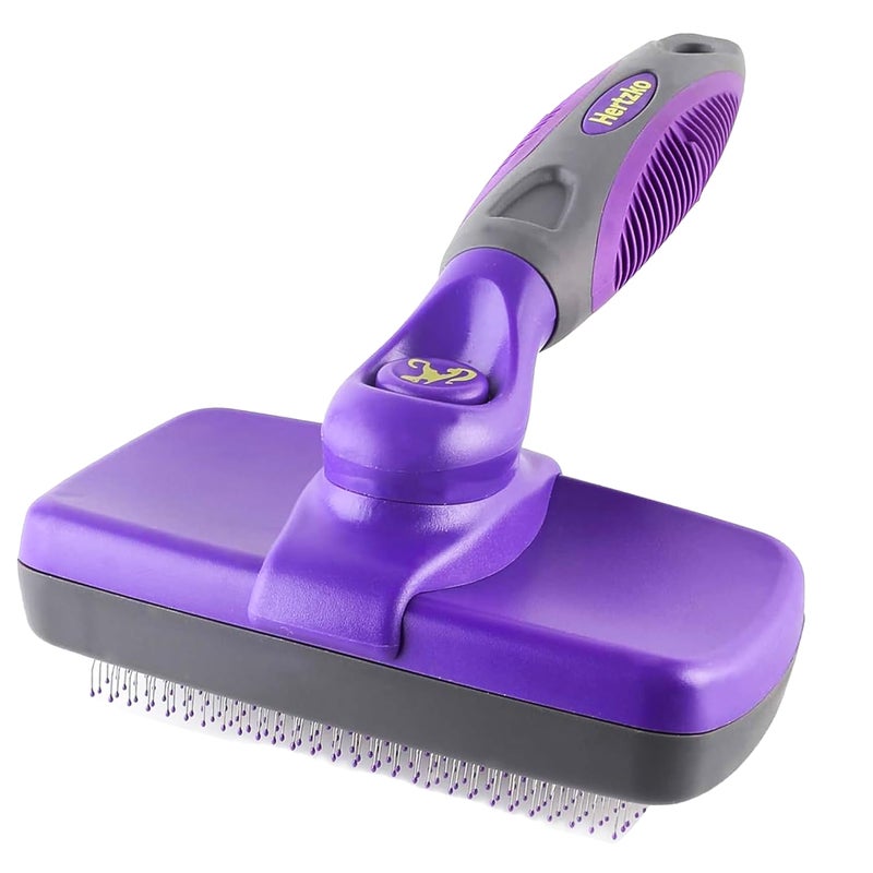 Hertzko Self-Cleaning Slicker Brush - Cat and Dog Brush for Shedding, Tangles and Dirt - Gentle Grooming Tool for Sensitive Skin - Pet Hair Remover for Long and Short Coats - Purple - Image 1