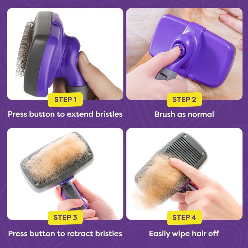Hertzko Self-Cleaning Slicker Brush - Cat and Dog Brush for Shedding, Tangles and Dirt - Gentle Grooming Tool for Sensitive Skin - Pet Hair Remover for Long and Short Coats - Purple - Image 4