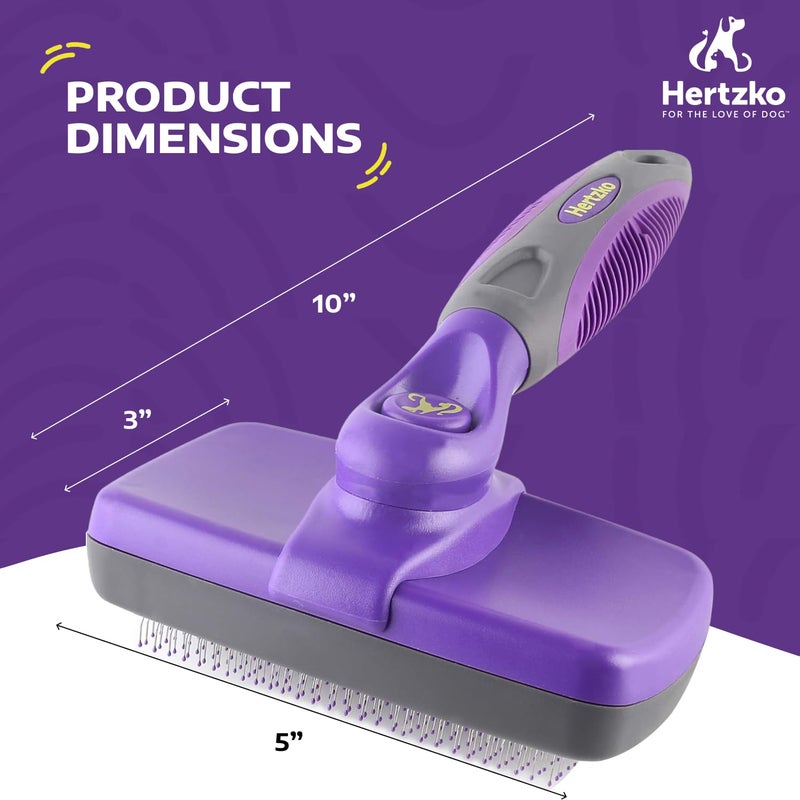 Hertzko Self-Cleaning Slicker Brush - Cat and Dog Brush for Shedding, Tangles and Dirt - Gentle Grooming Tool for Sensitive Skin - Pet Hair Remover for Long and Short Coats - Purple - Image 3