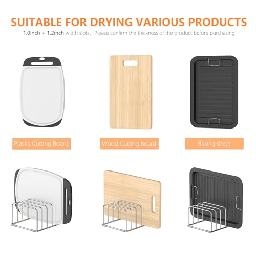 KORRTFID Cutting Board Holder Stand, Chopping Board Storage Rack, Cutting Board Organizer, 304 Stainless Steel Chopping Board Holder, Cookie Sheets Organizer 1.0+1.2 Inch Width Slots(Large) - Image 4
